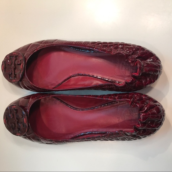 Tory Burch Deep Red Patent Leather Flats Size 7.5 - Picture 5 of 8